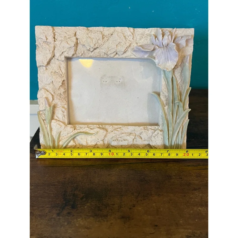 Floral Picture Frame - Vintage 90s Cheri Blum Fetco Iris Stone Texture 3D 5x3.5
